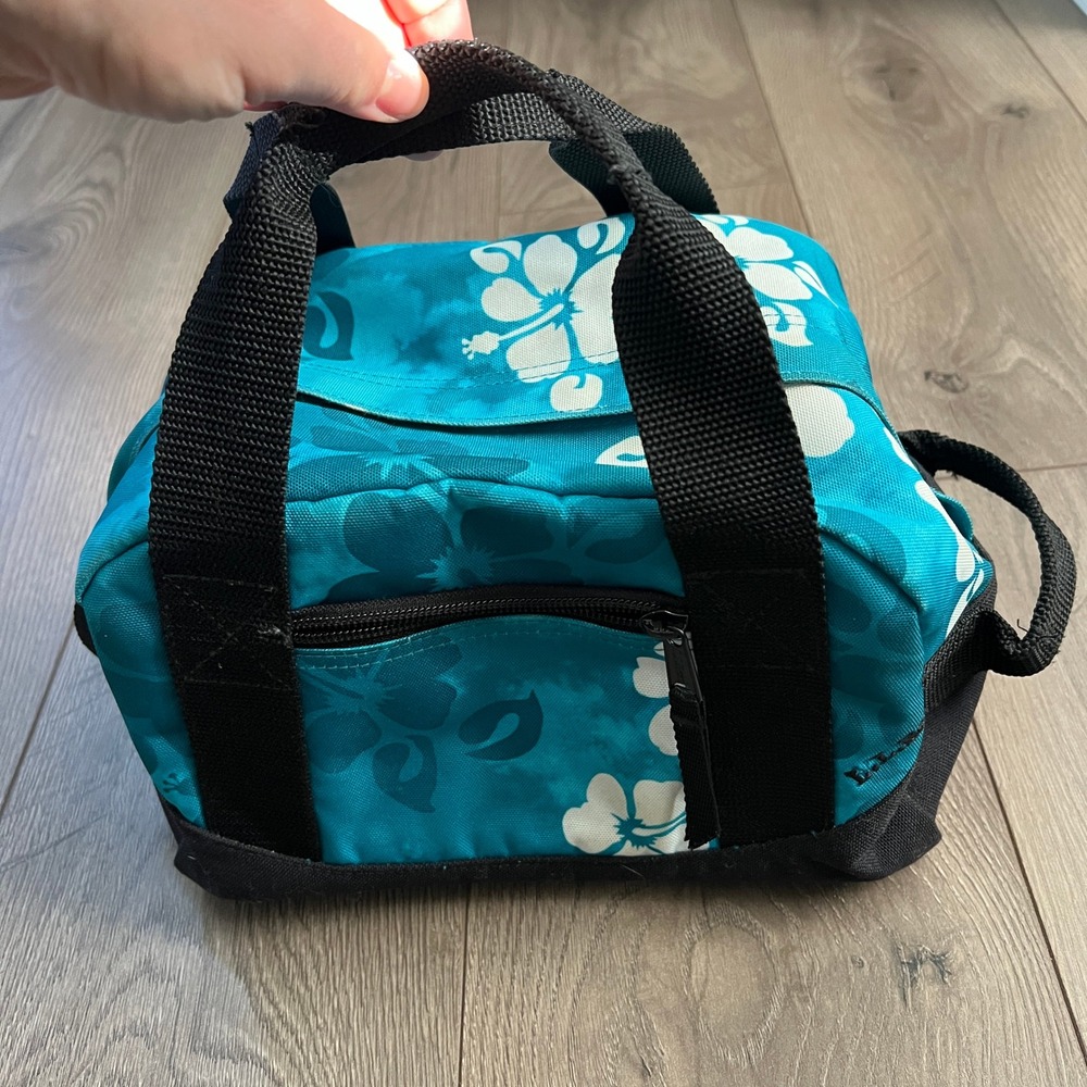 LL Bean Small Toiletry Bag Turquoise Blue Tropical Hibiscus Floral Canvas Travel